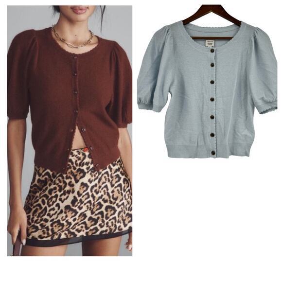 Anthropologie Sweaters - Anthropologie Maeve Puff Sleeve 100% Cashmere Cardi Sweater blue medium or small